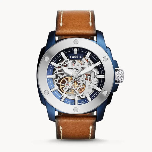 Fossil Modern Machine Skeleton Dial Leather Strap Men's Mechanical Watch- ME3135