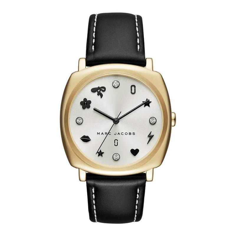 Marc Jacobs Gold White Dial Leather Strap Ladies Watch- MJ1564