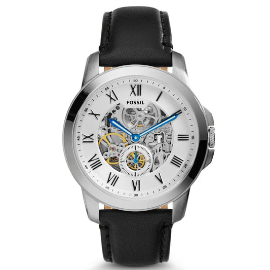 Fossil Grant Skeleton Dial Leather Strap Men's Automatic Watch- ME3053