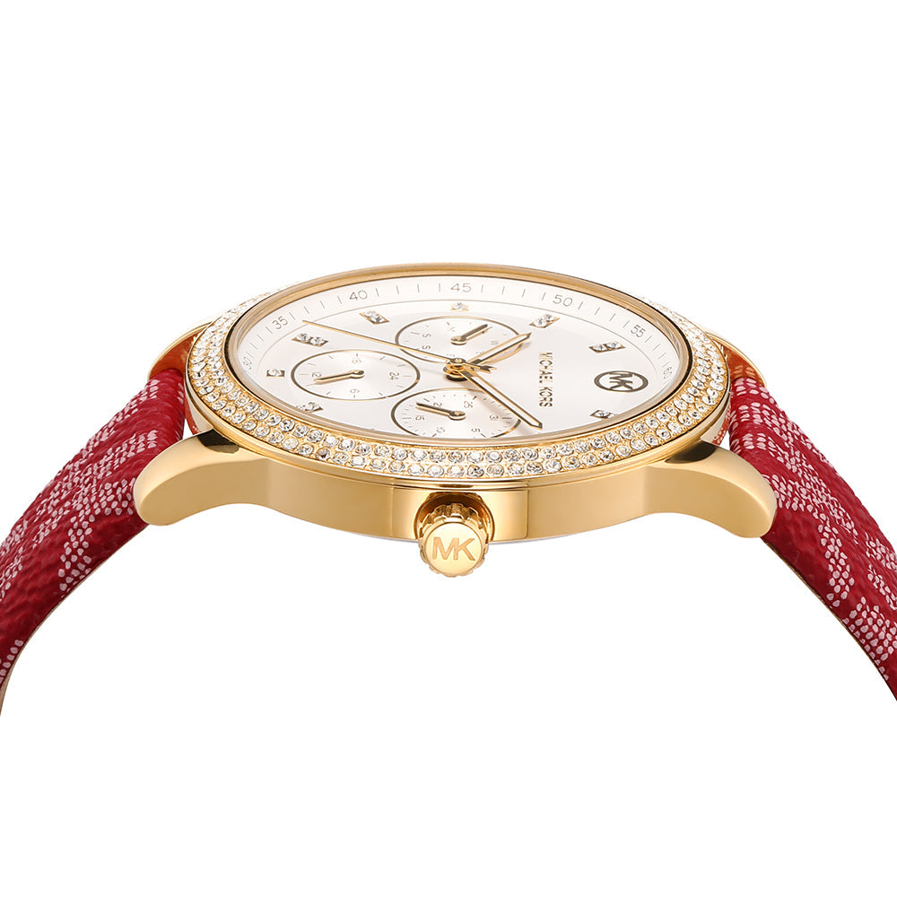 Michael Kors Tibby White Dial Red Leather Strap Ladies Watch - MK2975