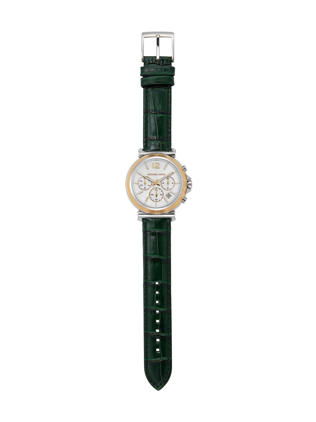 Michael Kors Oversized Maren Silver-Tone and Crocodile Embossed Leather Ladies Watch-MK7498