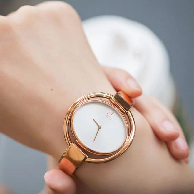 Calvin Klein Impetuos White Dial Rose Gold Steel Strap Ladies Watch - K4F2N616