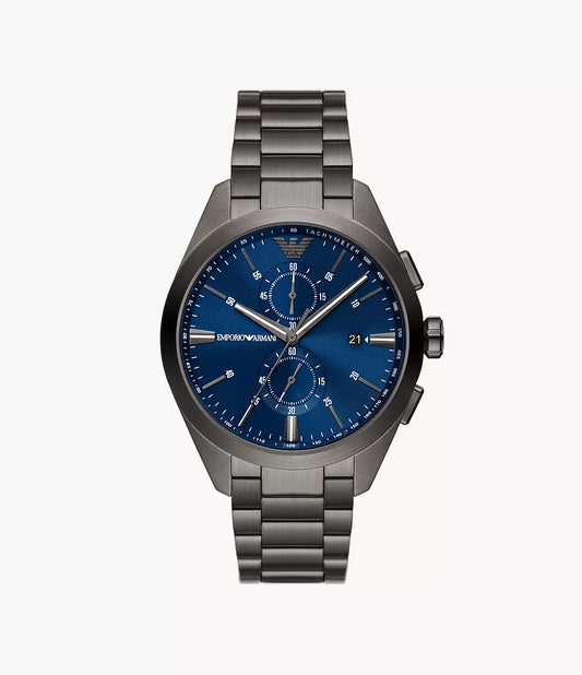 Emporio Armani Gunmetal Blue Dial Men's Chronograph Watch- AR11481