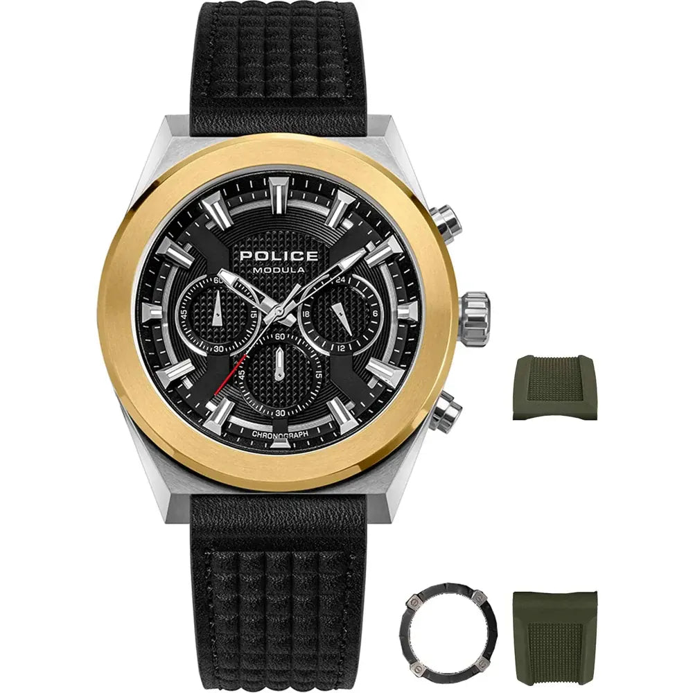 Police Modula 1.0 Customizable set with 2 straps and 2 bezels Black Dial Men's Watch - PEWGC00923X0