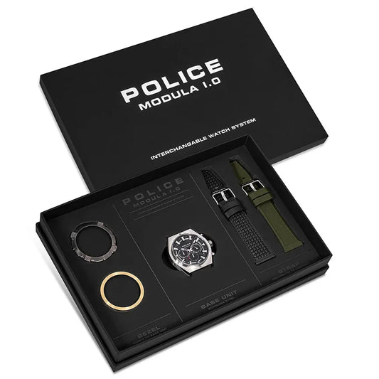Police Modula 1.0 Customizable set with 2 straps and 2 bezels Black Dial Men's Watch - PEWGC00923X0