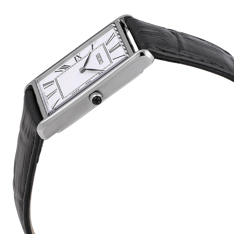 Seiko Essentials (Seiko Tank) White Dial Leather Strap Men's Watch - SWR049
