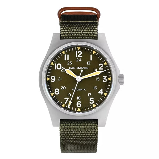 San Martin 38mm Stainless Steel Men's Pilot Automatic Watch- SN0137-G