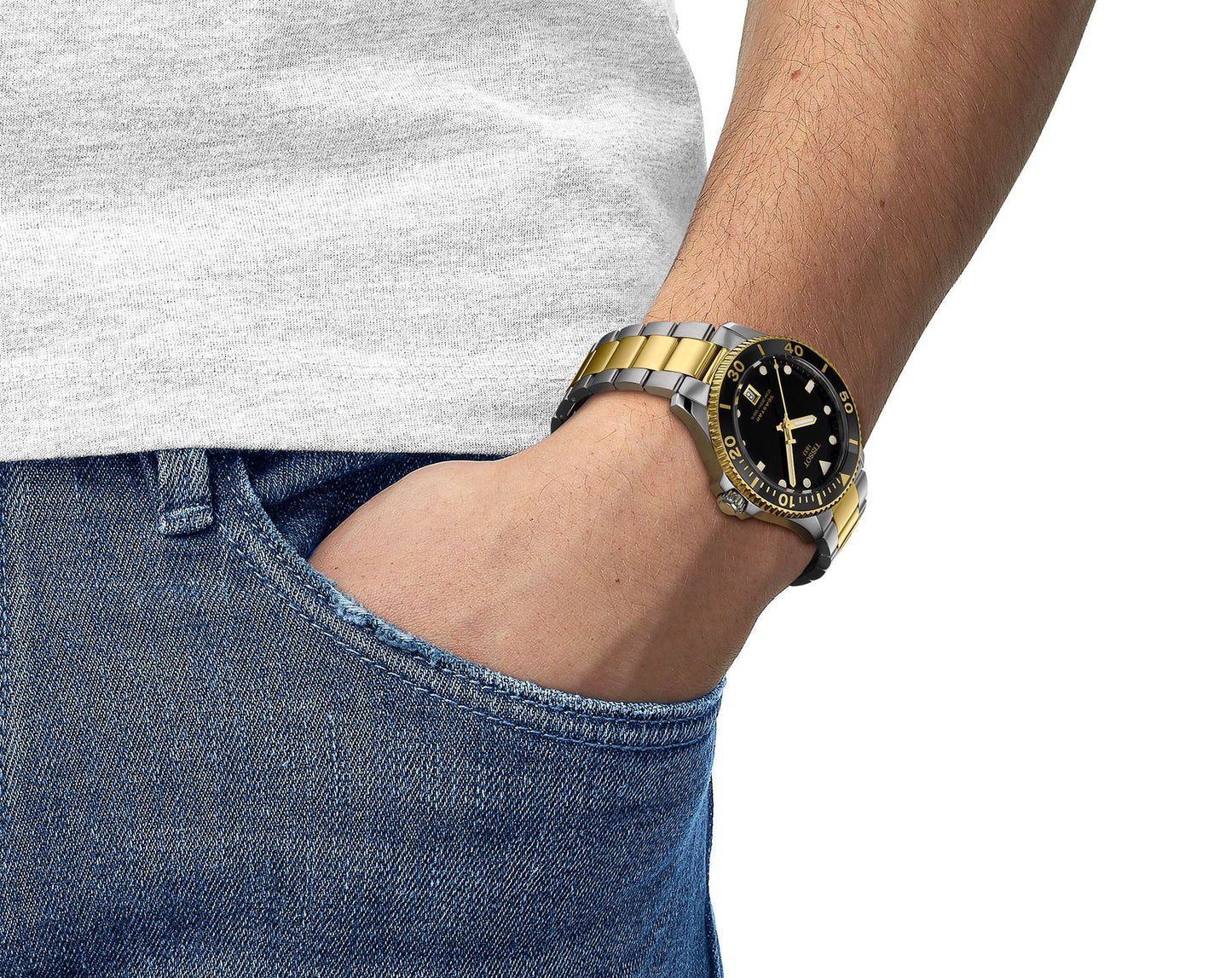 Tissot Seastar 1000 Black Dial 40mm Silver-Yellow Gold Tone Strap Men's Watch - T120.410.22.051.00