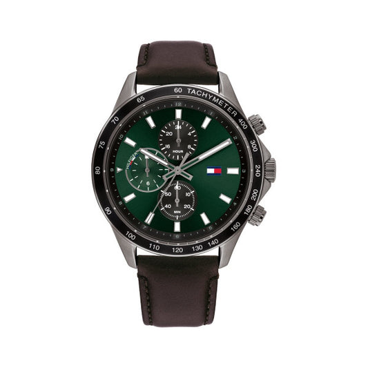 Tommy Hilfiger Green Dial Leather Strap Men's Chronograph Watch- 1792017