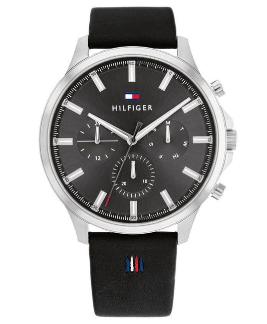 Tommy Hilfiger Ryder Black Leather Strap Men's Multi Function  Watch- 1710495