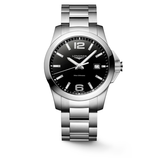Longines Conquest Black Dial Stainless Steel Bracelet Men's Watch - L37594586