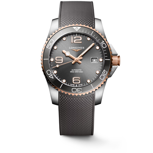 Longines Hydroconquest Automatic Grey Dial Rubber Strap Men's Watch- L3.781.3.78.9