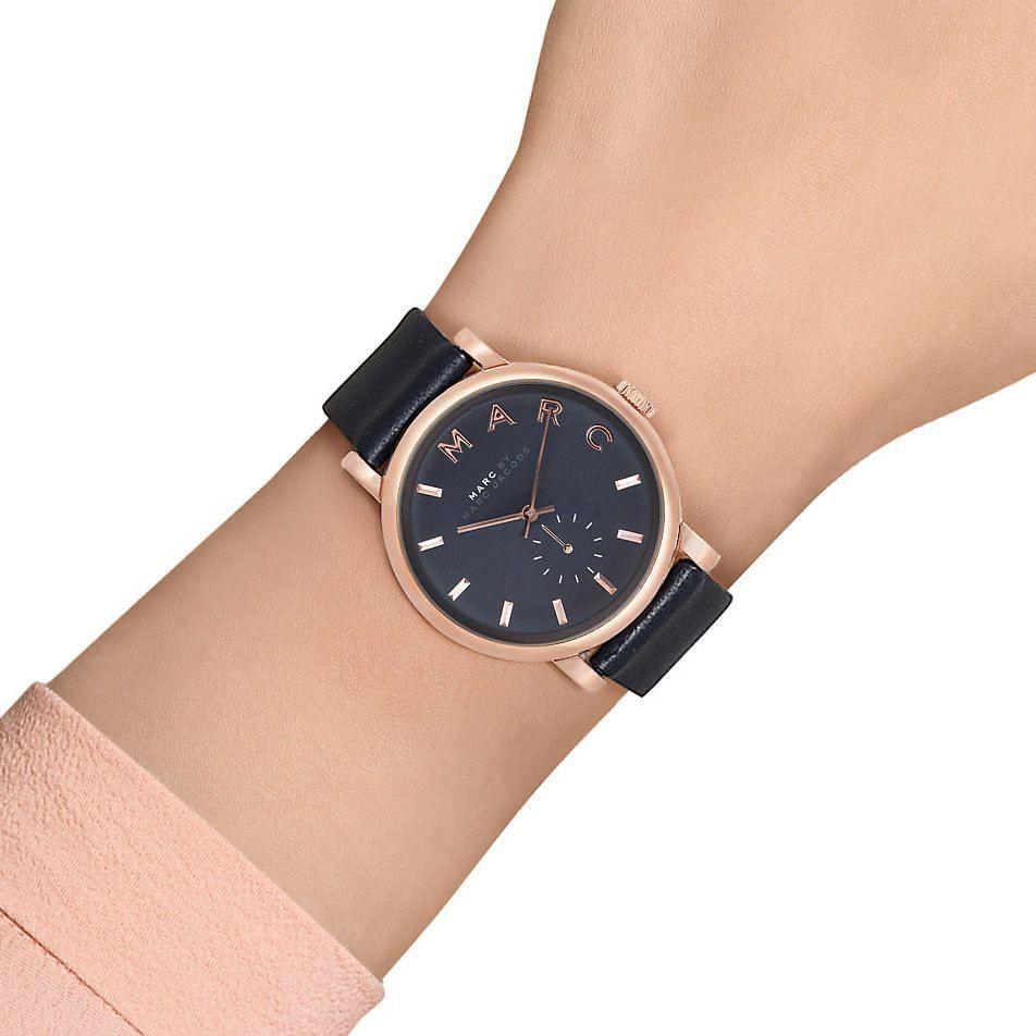 Marc Jacobs Baker Navy Blue Dial Leather Strap Ladies Watch - MBM1329