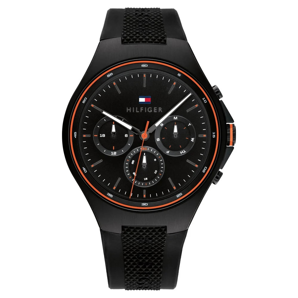 Tommy Hilfiger Black Dial Silicone Strap Men's Multifunction Watch- TH1792056