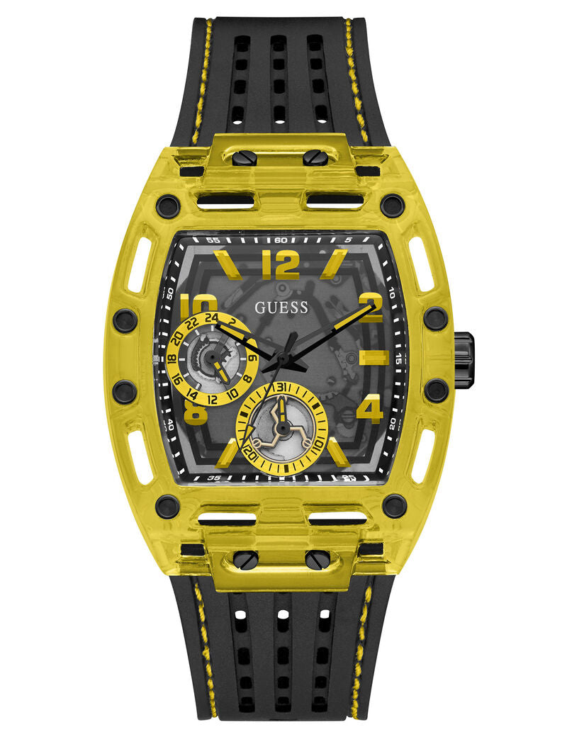 Guess Yellow Multifunction silicone strap men's watch- GW0499G2