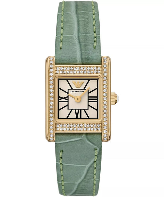 Emporio Armani Two-Hand Green Leather White Dial Ladies Watch - AR11661
